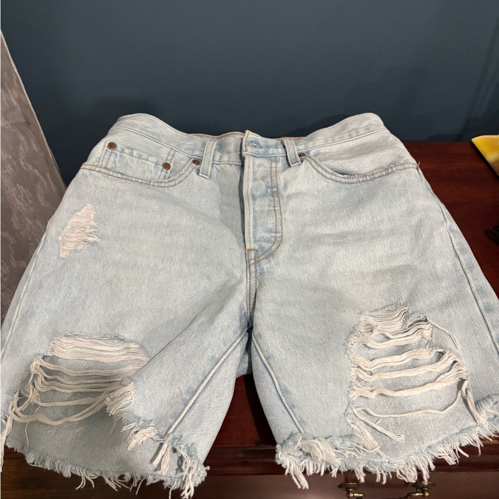 Levi's Light Blue Ripped Jean Shorts